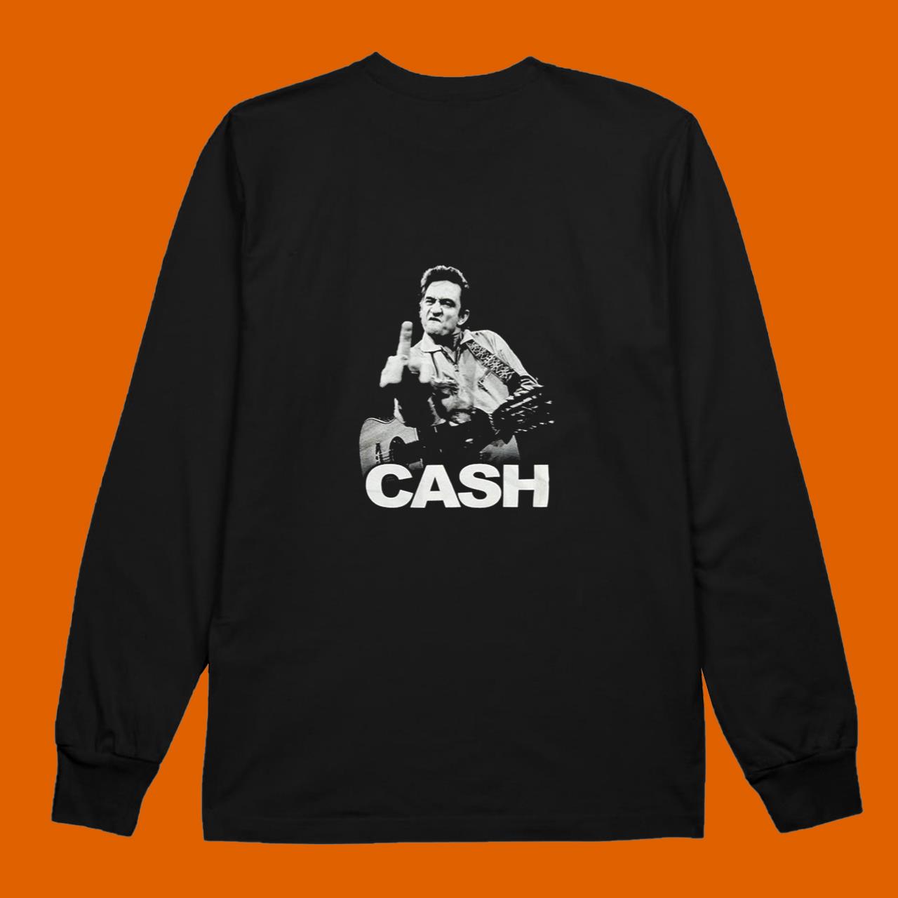 Johnny Cash Flipping The Bird Finger Black Adult T-Shirt