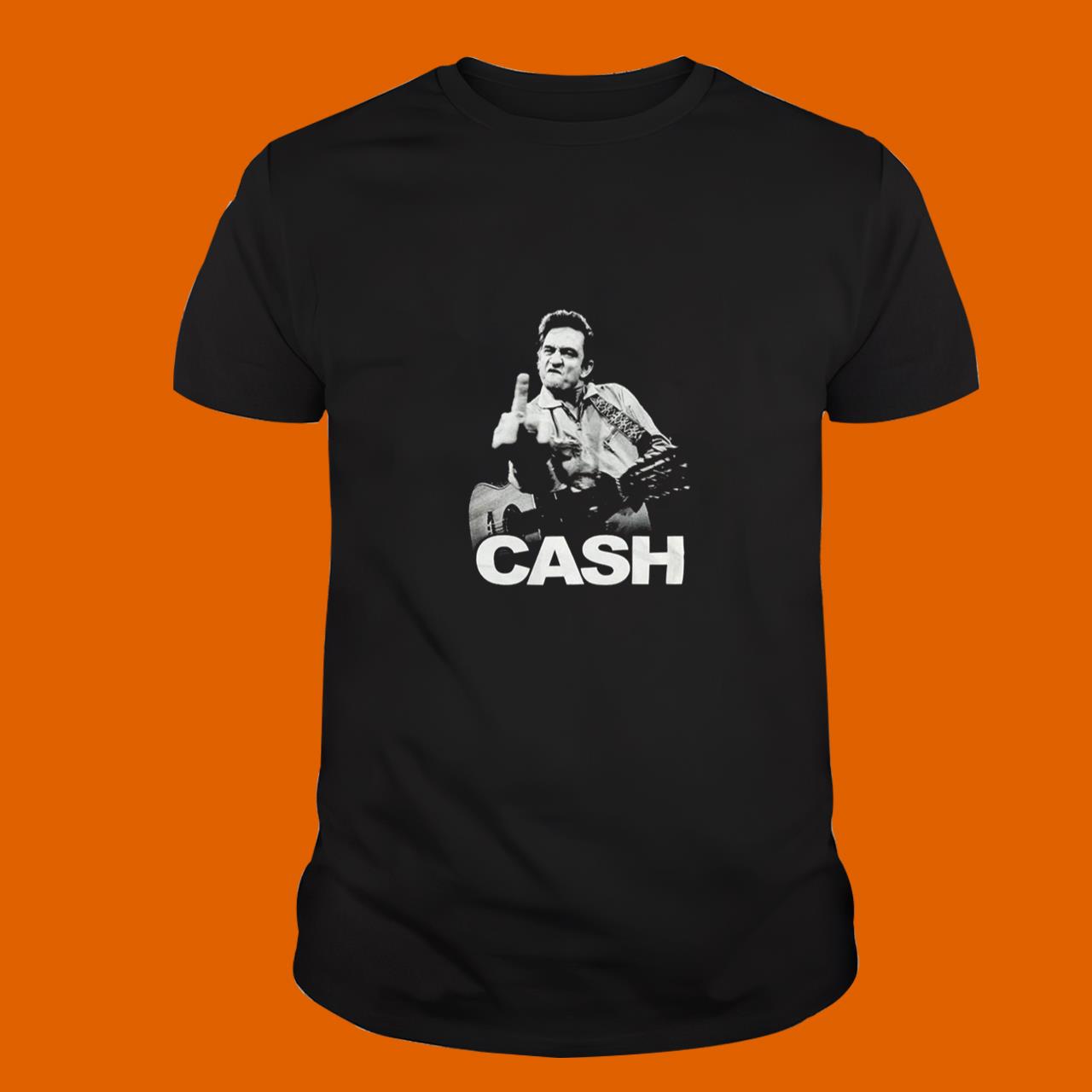 Johnny Cash Flipping The Bird Finger Black Adult T-Shirt