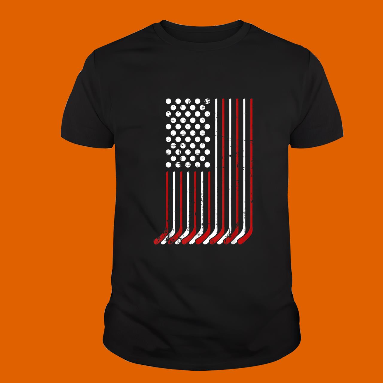 Patriotic US American Hockey Sticks And Stars Stripes Flag T-Shirt